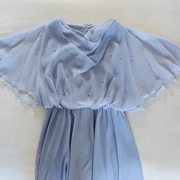 Vintage Sears Sheer Cape Overlay Cocktail Dress with Pearl Detail Size M - Picture 3 of 8